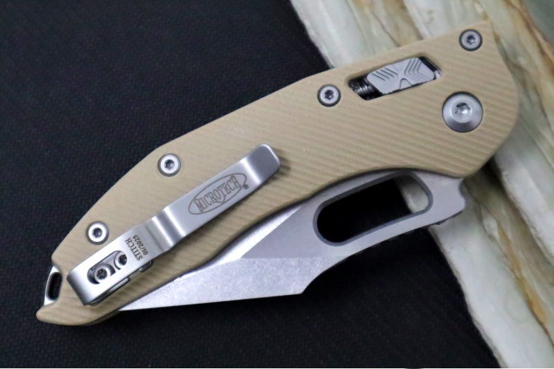 Microtech Stitch RAM-Lock Manual - Partial Serrated Wharncliffe Blade / Tan Fluted G-10 Handle 169RL-11FLGTTA - Northwest Knives