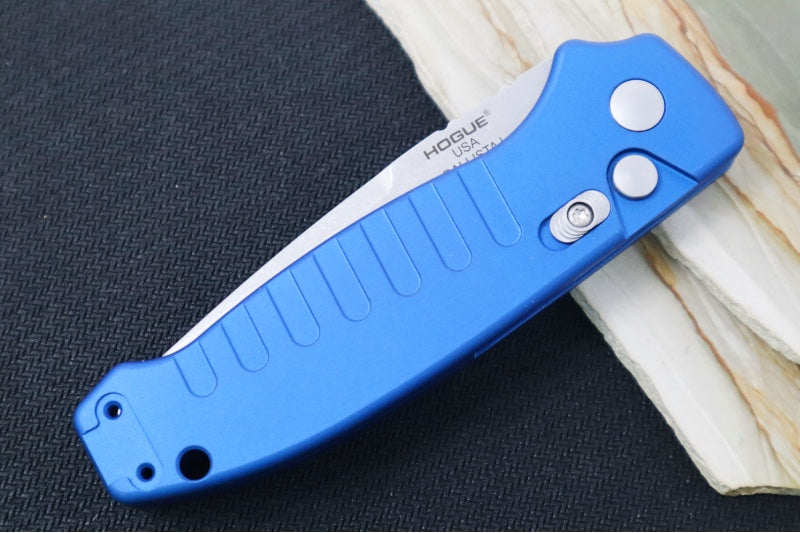 Hogue Knives Ballista - Blue Anodized Aluminum Handle / 154CM Tanto Blade / Tumbled Finish 64123