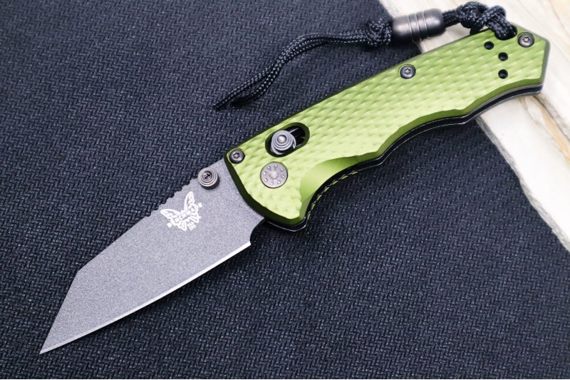 Benchmade 290BK-2 Full Immunity - Cobalt Black Cerakote Finish  / CPM-M4 Steel / Wharncliffe Blade / Woodland Green Anodized Aluminum Handle