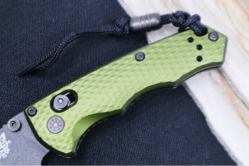 Benchmade 290BK-2 Full Immunity - Cobalt Black Cerakote Finish  / CPM-M4 Steel / Wharncliffe Blade / Woodland Green Anodized Aluminum Handle
