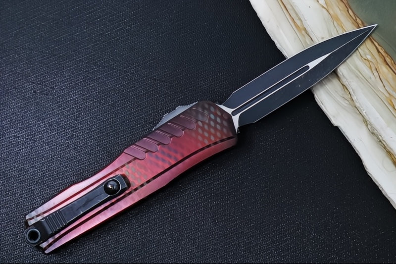 Microtech Cypher II OTF - Dagger Blade / Blackwash Finish / Red X-51 Anodized Aluminum Handle 1242-1RDX51S