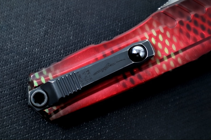 Microtech Cypher II OTF - Dagger Blade / Blackwash Finish / Red X-51 Anodized Aluminum Handle 1242-1RDX51S