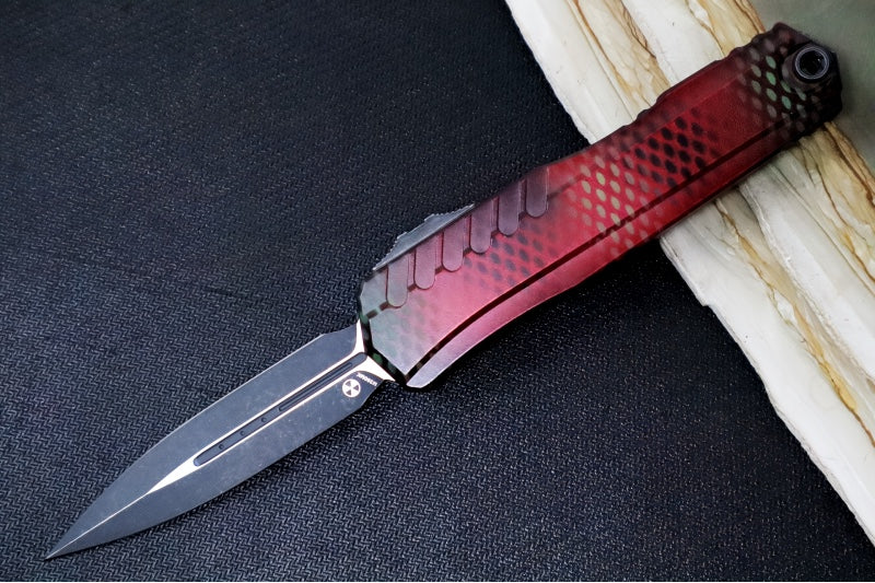Microtech Cypher II OTF - Dagger Blade / Blackwash Finish / Red X-51 Anodized Aluminum Handle 1242-1RDX51S
