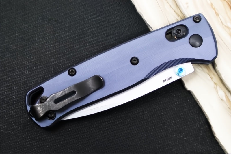 Benchmade 535SL-13 Bugout - CPM-S90V Steel / Drop Point Blade / Crushed Silver Cerakote Finish / Crater Blue Anodized Aluminum