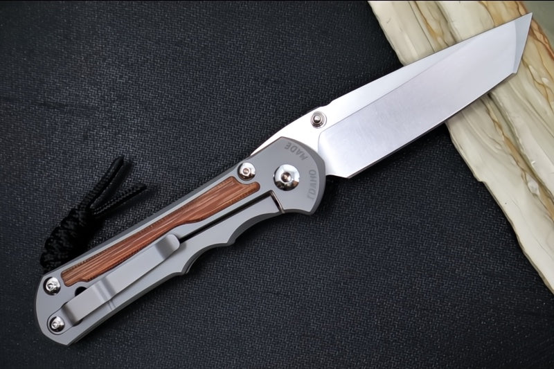 Chris Reeve Knives Large Inkosi Glass Blasted - Tanto Blade / CPM-Magnacut Steel / Glass Blasted Titanium Handle with Natural Micarta Inlay LIN-1134
