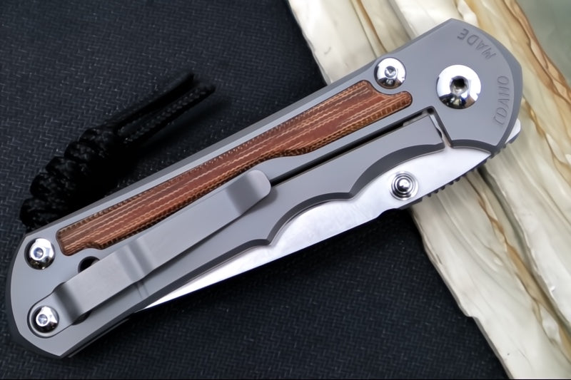 Chris Reeve Knives Large Inkosi Glass Blasted - Tanto Blade / CPM-Magnacut Steel / Glass Blasted Titanium Handle with Natural Micarta Inlay LIN-1134