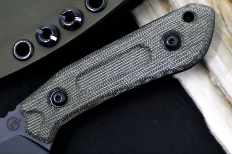 Schwarz Designs Overland Sport - Green Canvas Micarta Handle / CPM-Magnacut Blade / Black Cerakote Finish / OD Green Kydex Sheath - Northwest Knives