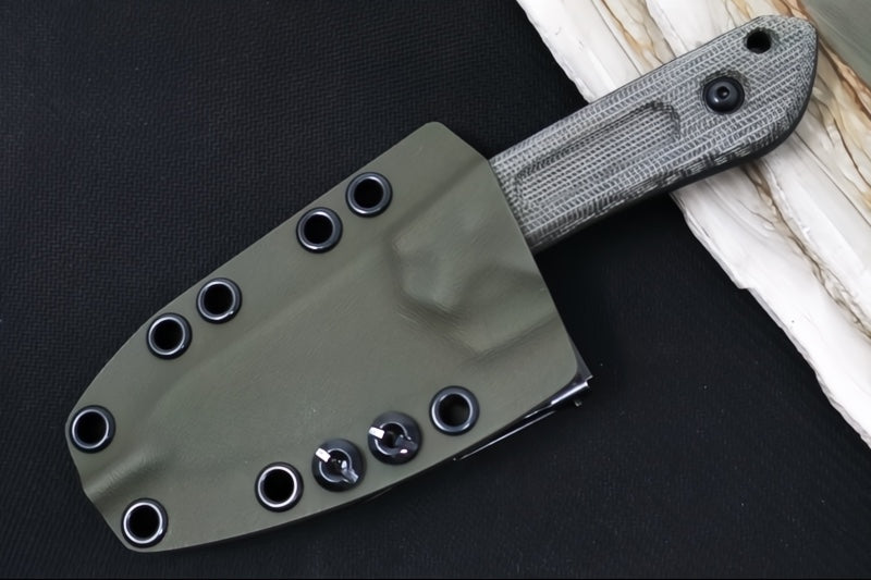 Schwarz Designs Overland Sport - Green Canvas Micarta Handle / CPM-Magnacut Blade / Black Cerakote Finish / OD Green Kydex Sheath
