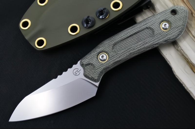 Schwarz Designs Overland Sport - Green Canvas Micarta Handle / CPM-Magnacut Blade / Stonewash Finish / OD Green Kydex Sheath