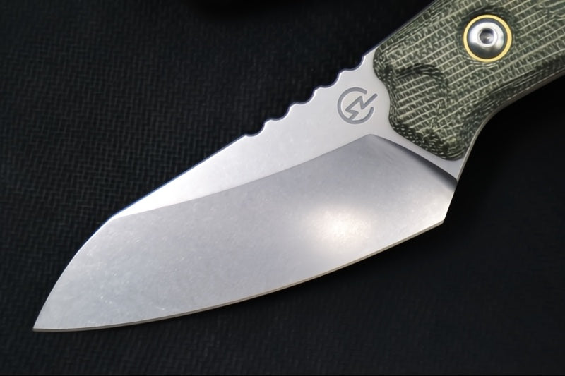 Schwarz Designs Overland Sport - Green Canvas Micarta Handle / CPM-Magnacut Blade / Stonewash Finish / OD Green Kydex Sheath