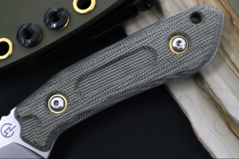 Schwarz Designs Overland Sport - Green Canvas Micarta Handle / CPM-Magnacut Blade / Stonewash Finish / OD Green Kydex Sheath