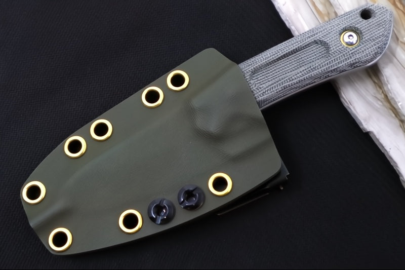 Schwarz Designs Overland Sport - Green Canvas Micarta Handle / CPM-Magnacut Blade / Stonewash Finish / OD Green Kydex Sheath