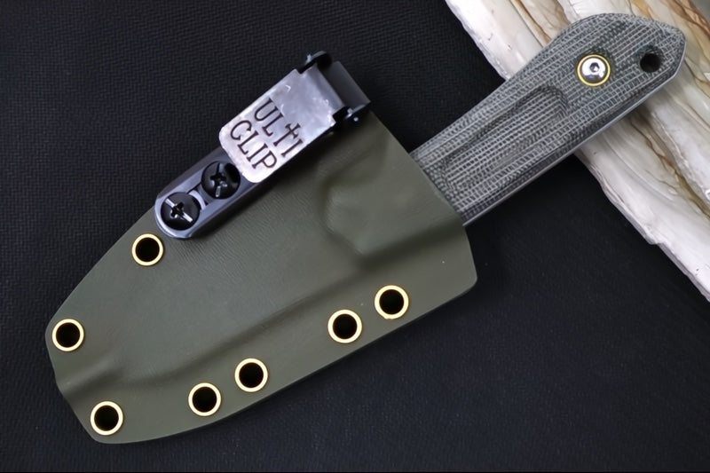 Schwarz Designs Overland Sport - Green Canvas Micarta Handle / CPM-Magnacut Blade / Stonewash Finish / OD Green Kydex Sheath