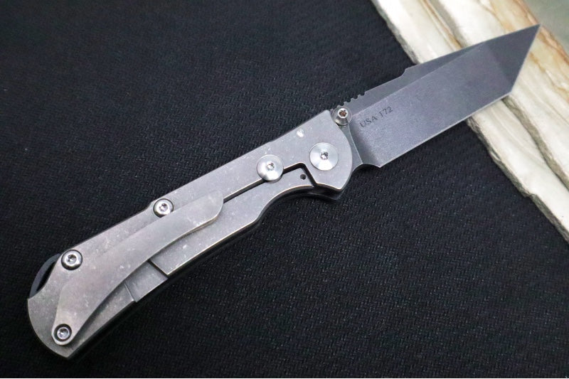 Toor Knives Chasm XLT - CPM-154CM / Black Oxide Tanto Blade / Stonewashed Titanium & Stealth Gray G-10 Handle