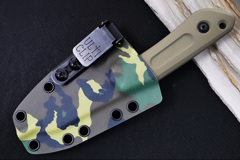 Schwarz Designs Overland Sport - OD Green G-10 Handle / CPM-Magnacut Blade / Coyote Tan Cerakote Finish / Woodland Green Kydex Sheath