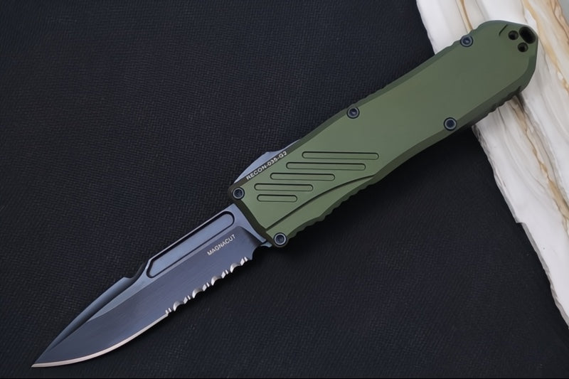 Guardian Tactical Recon 035 G2 - CPM-Magnacut Steel / Black Tactical Finish / Serrated Spear Point Blade / OD Green Anodized Aluminum Handle 98112G2