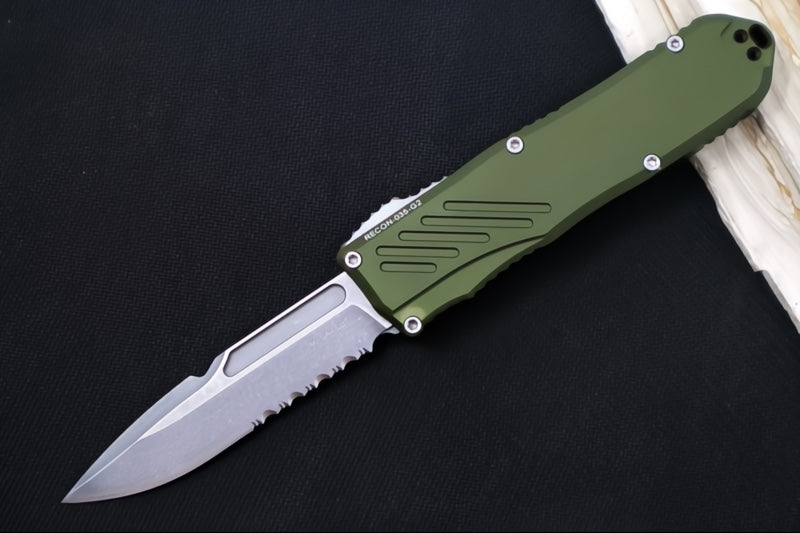 Guardian Tactical Recon 035 G2 - CPM-Magnacut Steel / Stonewashed Finish / Serrated Spear Point Blade / OD Green Anodized Aluminum Handle 98512G2