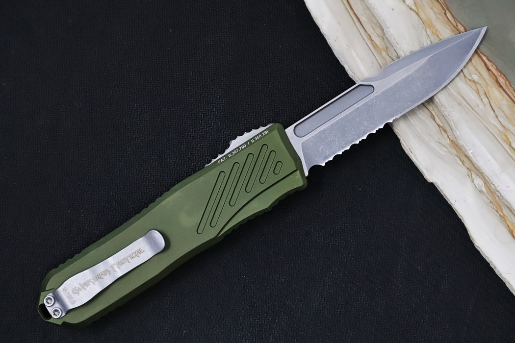 Guardian Tactical Recon 035 G2 - CPM-Magnacut Steel / Stonewashed Finish / Serrated Spear Point Blade / OD Green Anodized Aluminum Handle 98512G2