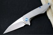 Koenig Mini Goblin - Sea Patterned Handle - Brightwashed Blade with Polished Flats - Blue Anodized Spacer & Hardware MG12211221 - Northwest Knives
