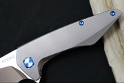 Koenig Mini Goblin - Sea Patterned Handle - Brightwashed Blade with Polished Flats - Blue Anodized Spacer & Hardware MG12211221 - Northwest Knives