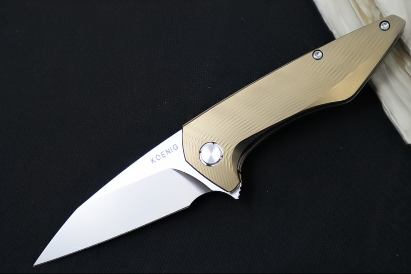 Koenig Mini Goblin - Bronzed Anodized Sea Patterned Handle - Brightwashed Blade with Polished Flats - Silver Spacer & Stonewashed Hardware MG12299177BRZ