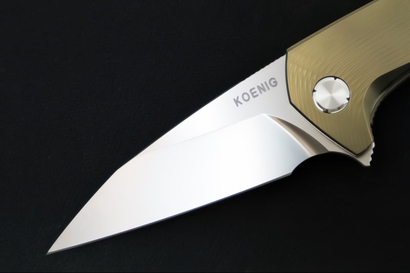 Koenig Mini Goblin - Bronzed Anodized Sea Patterned Handle - Brightwashed Blade with Polished Flats - Silver Spacer & Stonewashed Hardware MG12299177BRZ