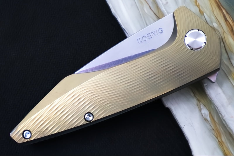 Koenig Mini Goblin - Bronzed Anodized Sea Patterned Handle - Brightwashed Blade with Polished Flats - Silver Spacer & Stonewashed Hardware MG12299177BRZ