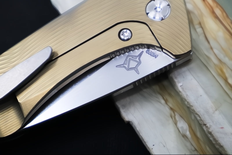 Koenig Mini Goblin - Bronzed Anodized Sea Patterned Handle - Brightwashed Blade with Polished Flats - Silver Spacer & Stonewashed Hardware MG12299177BRZ - Northwest Knives