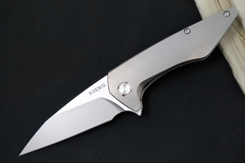 Koenig Mini Goblin - Burnished Sea Patterned Handle - Burnished Blade with Polished Flats - Stonewashed Anodized Spacer & Silver Hardware MG11999177BURN