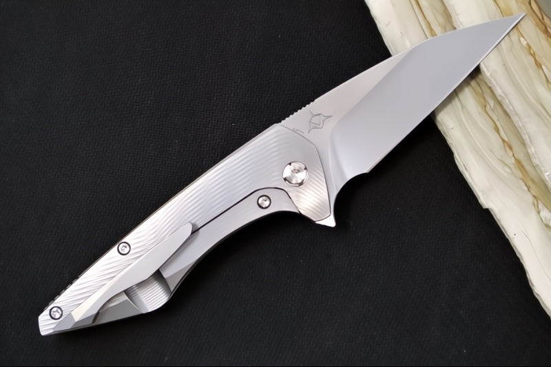 Koenig Mini Goblin - Burnished Sea Patterned Handle - Burnished Blade with Polished Flats - Stonewashed Anodized Spacer & Silver Hardware MG11999177BURN