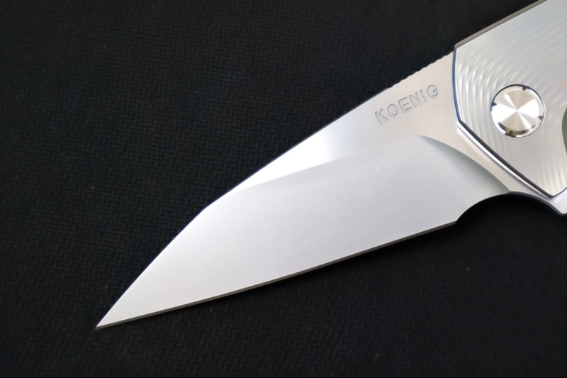 Koenig Mini Goblin - Burnished Sea Patterned Handle - Burnished Blade with Polished Flats - Stonewashed Anodized Spacer & Silver Hardware MG11999177BURN