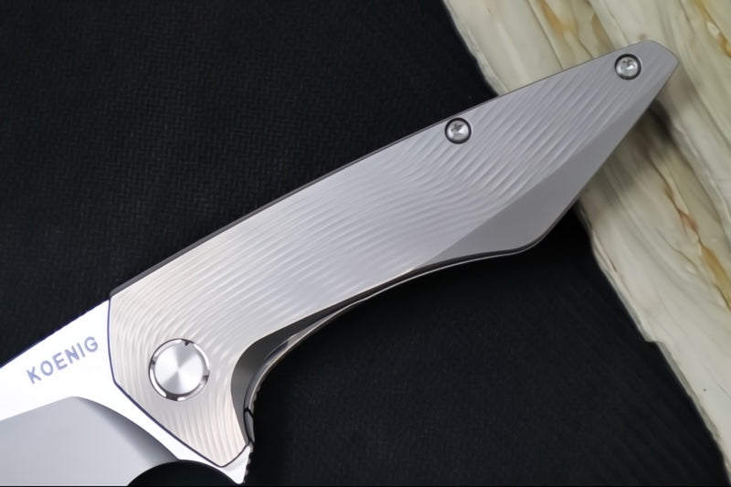 Koenig Mini Goblin - Burnished Sea Patterned Handle - Burnished Blade with Polished Flats - Stonewashed Anodized Spacer & Silver Hardware MG11999177BURN