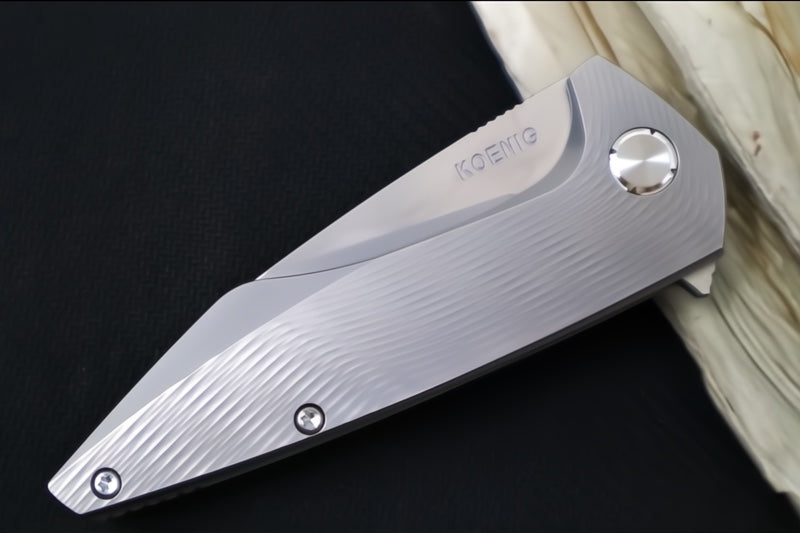 Koenig Mini Goblin - Burnished Sea Patterned Handle - Burnished Blade with Polished Flats - Stonewashed Anodized Spacer & Silver Hardware MG11999177BURN