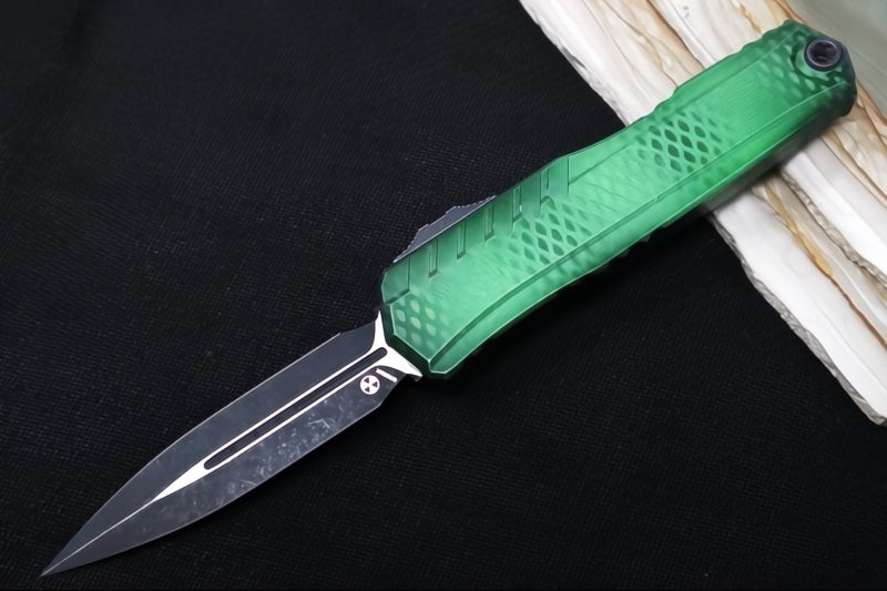 Microtech Cypher II OTF - Dagger Blade / Blackwash Finish / Green X-51 Anodized Aluminum Handle 1242-1GRX51S