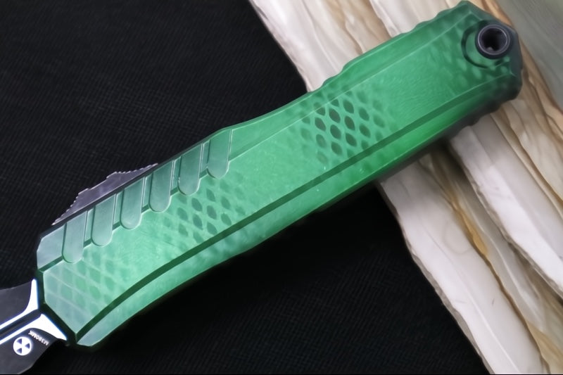 Microtech Cypher II OTF - Dagger Blade / Blackwash Finish / Green X-51 Anodized Aluminum Handle 1242-1GRX51S