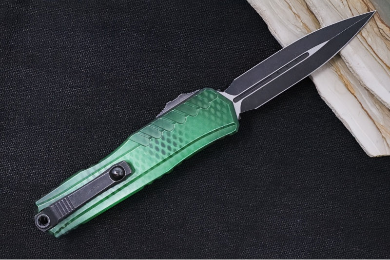 Microtech Cypher II OTF - Dagger Blade / Blackwash Finish / Green X-51 Anodized Aluminum Handle 1242-1GRX51S