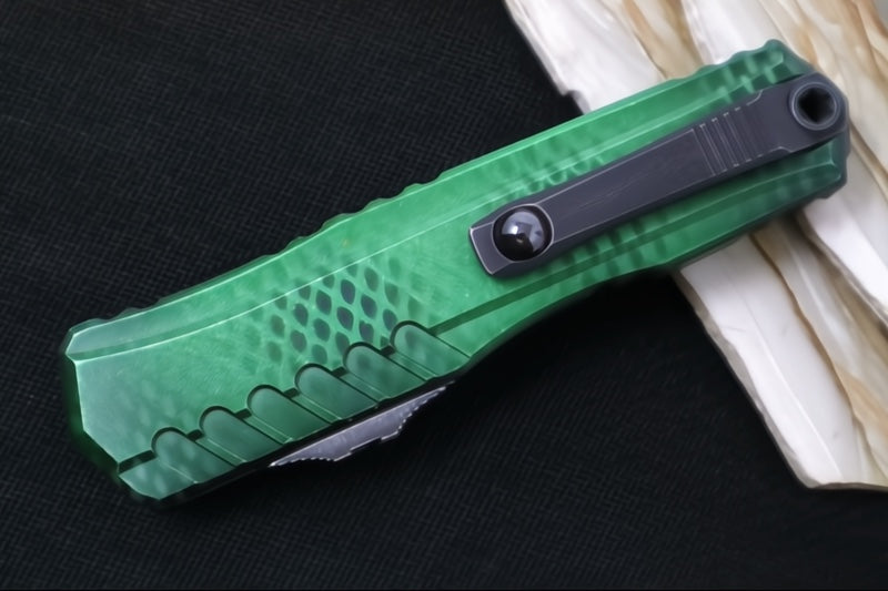 Microtech Cypher II OTF - Dagger Blade / Blackwash Finish / Green X-51 Anodized Aluminum Handle 1242-1GRX51S