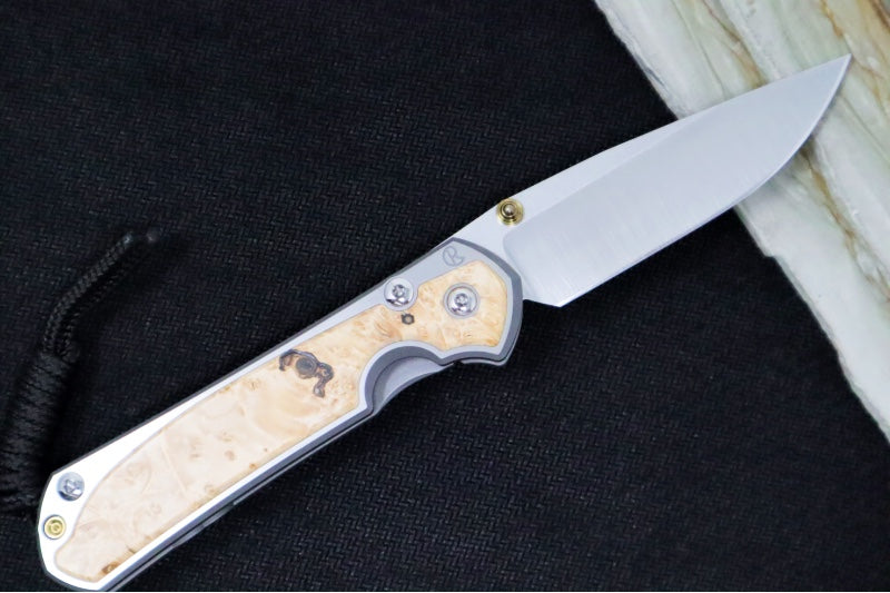Chris Reeve Knives Small Sebenza 31 LEFT HAND - Drop Point Blade / CPM-Magnacut Steel / Box Elder Inlay S31-1629 (A2)