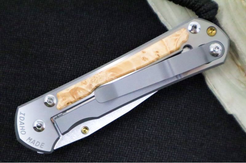 Chris Reeve Knives Small Sebenza 31 LEFT HAND - Drop Point Blade / CPM-Magnacut Steel / Box Elder Inlay S31-1629 (A2)