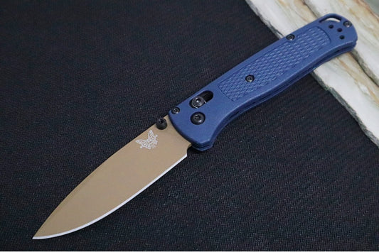 Benchmade 535FE-05 Bugout - CPM-S30V Steel / Drop Point Blade / FDE Finish / Textured Crater Blue Grivory Handle