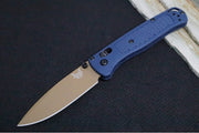 Benchmade 535FE-05 Bugout - CPM-S30V Steel / Drop Point Blade / FDE Finish / Textured Crater Blue Grivory Handle - Northwest Knives