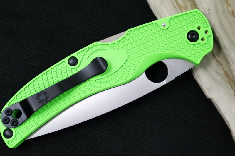 Spyderco Native Chief Salt - Drop Point Blade / Satin Finish / Green FRN Handle Scales / LC200N Steel C244PGR