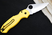 Spyderco Paramilitary 3 Lightweight Salt - Yellow FRN / Satin Finish / Drop Point with Full Serrations / CPM-Magancut Steel C223SYL - Northwest Knives