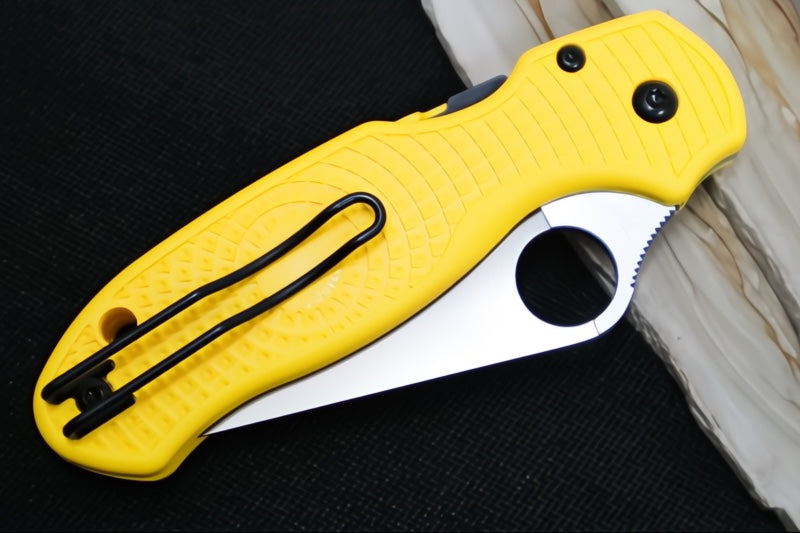 Spyderco Paramilitary 3 Lightweight Salt - Yellow FRN / Satin Finish / Drop Point with Full Serrations / CPM-Magancut Steel C223SYL - Northwest Knives