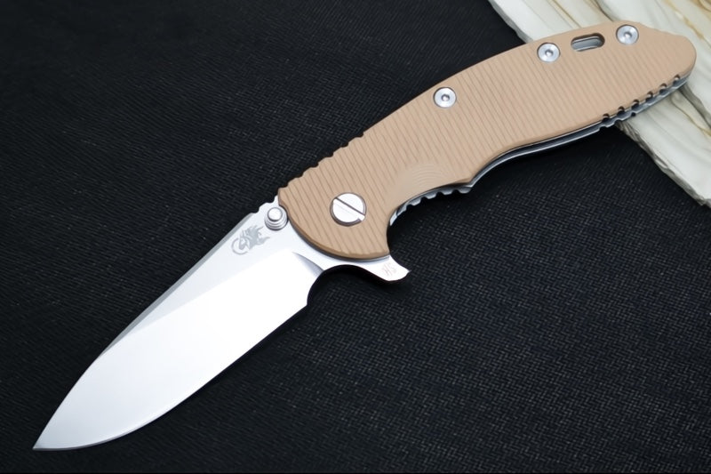 Rick Hinderer Knives XM-18 Skinny - Tri Way Pivot- 3.5" Hollow Ground Slicer Blade / Stonewash Finish / Coyote Tan G-10 Handle / Stonewashed Frame / CPM-Magnacut Steel