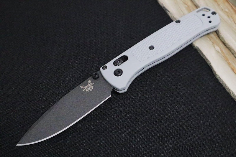Benchmade 535BK-08 Bugout - CPM-S30V Steel / Drop Point Blade / Cobalt Black Cerakote Finish / Textured Storm Gray Grivory Handle - Northwest Knives