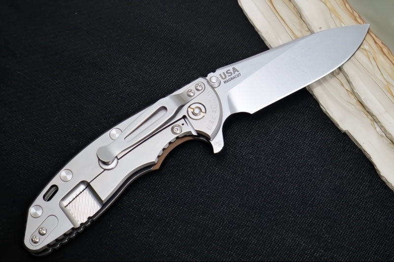 Rick Hinderer Knives XM-18 Skinny - Tri Way Pivot- 3.5" Hollow Ground Slicer Blade / Stonewash Finish / Coyote Tan G-10 Handle / Stonewashed Frame / CPM-Magnacut Steel