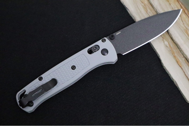 Benchmade 535BK-08 Bugout - CPM-S30V Steel / Drop Point Blade / Cobalt Black Cerakote Finish / Textured Storm Gray Grivory Handle - Northwest Knives