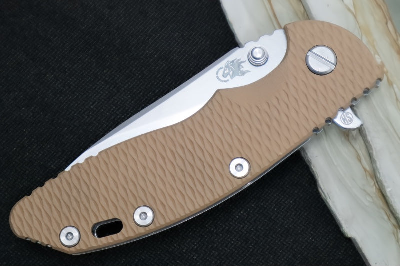Rick Hinderer Knives XM-18 Skinny - Tri Way Pivot- 3.5" Hollow Ground Slicer Blade / Stonewash Finish / Coyote Tan G-10 Handle / Stonewashed Frame / CPM-Magnacut Steel