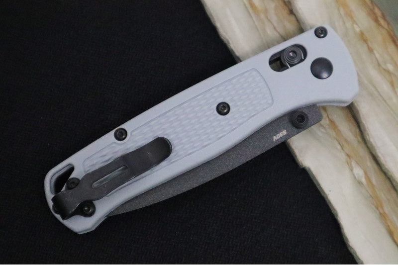 Benchmade 535BK-08 Bugout - CPM-S30V Steel / Drop Point Blade / Cobalt Black Cerakote Finish / Textured Storm Gray Grivory Handle - Northwest Knives